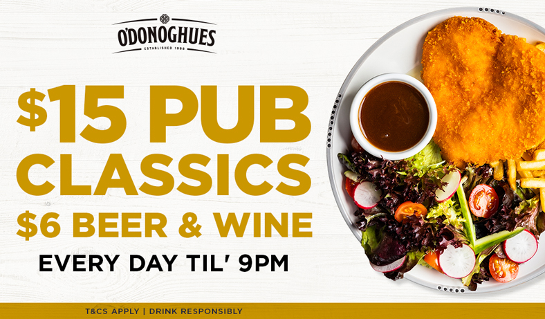 $15 Pub Classics, $6 Beer & Wine!